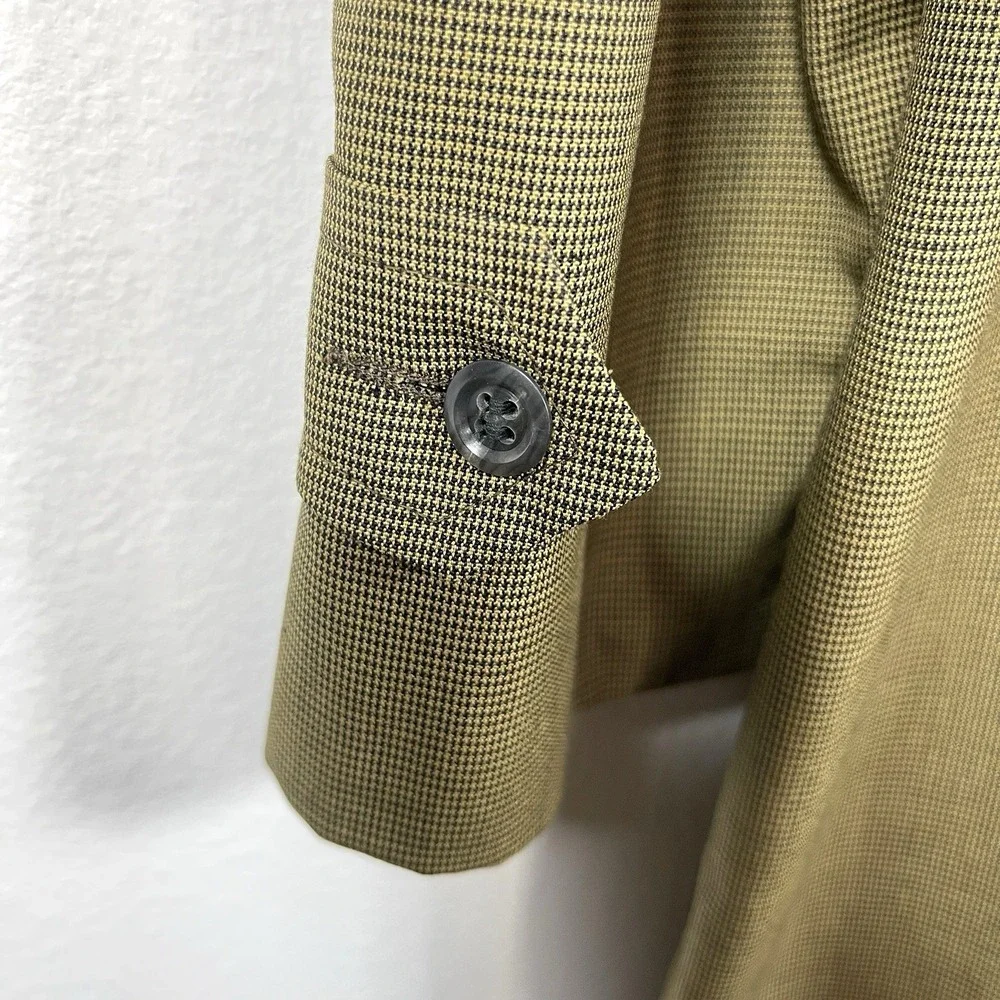 Gleneagles Mens Houndstooth Trench Coat Size 40 Lined Rain Stain Repellent